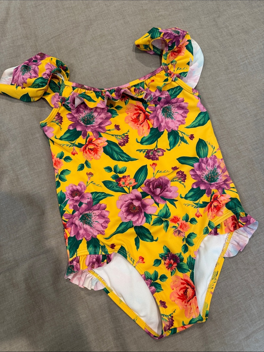 Janie and Jack Yellow One-Piece Swimsuit with Purple Floral Print